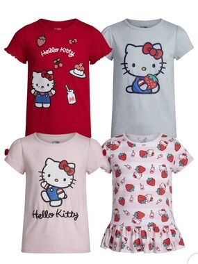 NWT Hello Kitty Girl’s 4 Pack Tees Pink Red Blue Size 4T